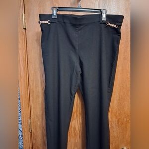 Black Slim Pants with Gold Chain Accent